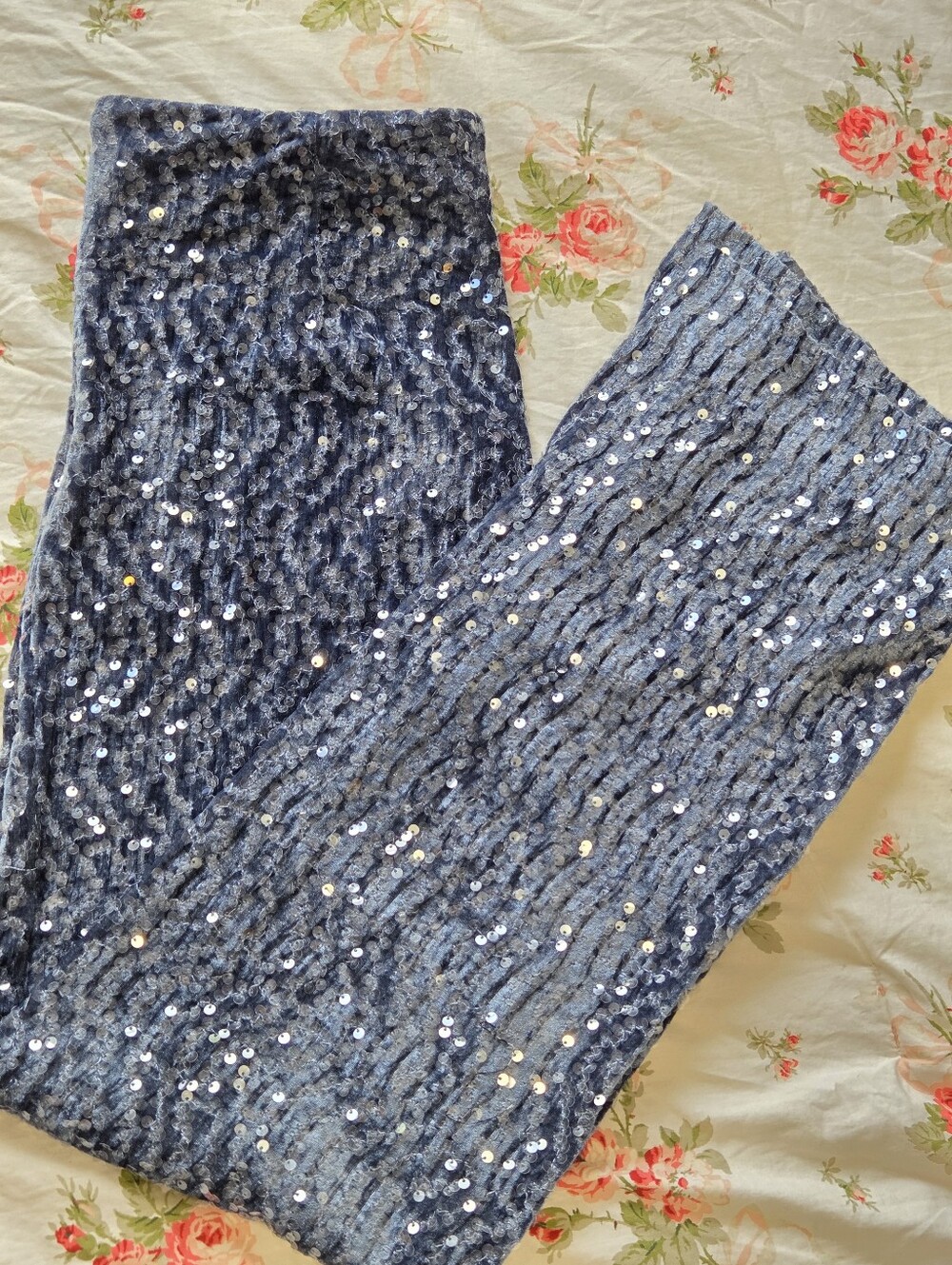 NEW Zara Blue Velvet Sequin Split Hem wide leg pants Sz S Mermaidcore Y2K - Picture 6 of 14